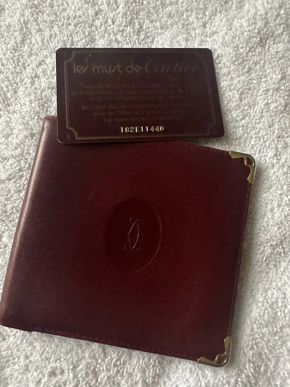 Vintage Cartier Must de Cartier Burgundy Leather Bi-fold Wallet Full Set